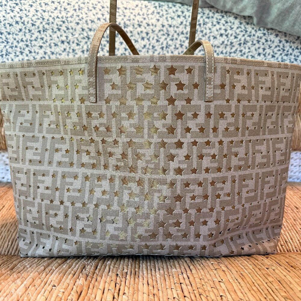 FENDI Zucca Spalmati Star Pattern Perforated Shoulder Tote Bag Leather